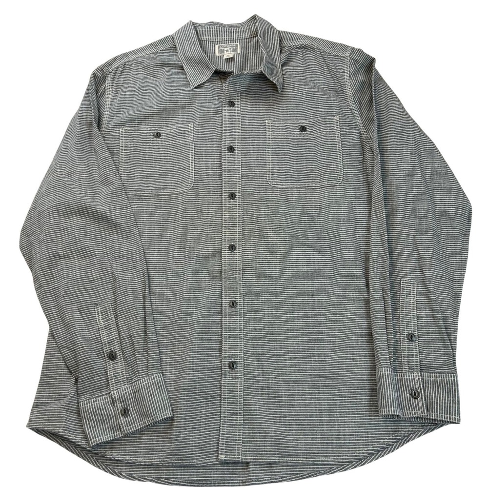 Converse One Star Mens XL Long Sleeve Button Up Shirt Striped Gray White Pockets
